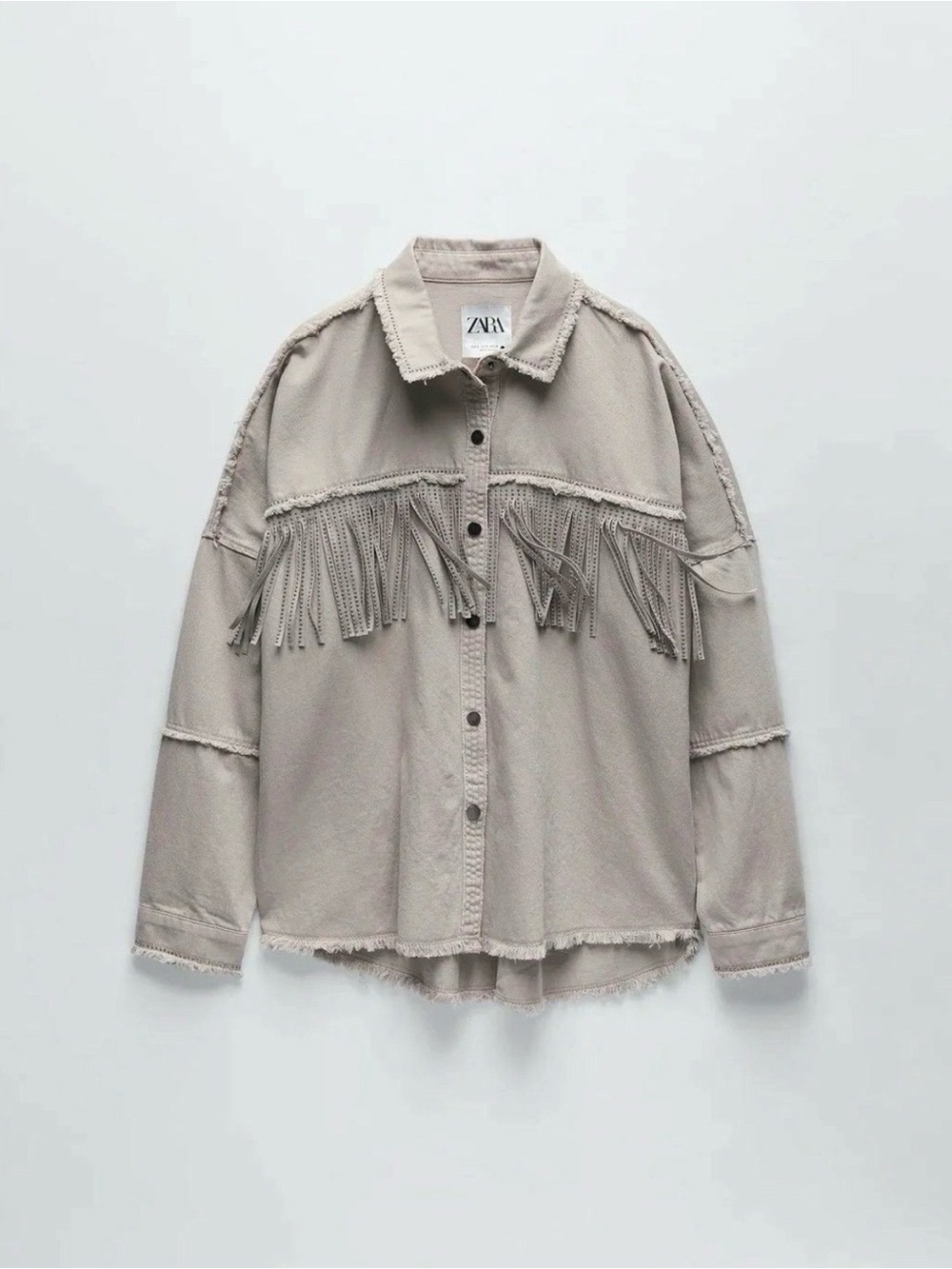 Zara Taupe Fringe Button-Up Jacket